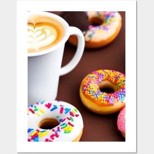 Colorful Coffee and Donut Coffee Breaks Posters and Art